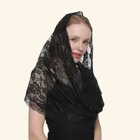 Embroider Lace Scarf Church Shawl Women Solid Color Wedding Temperament Veil Scarf 53*55cm 2