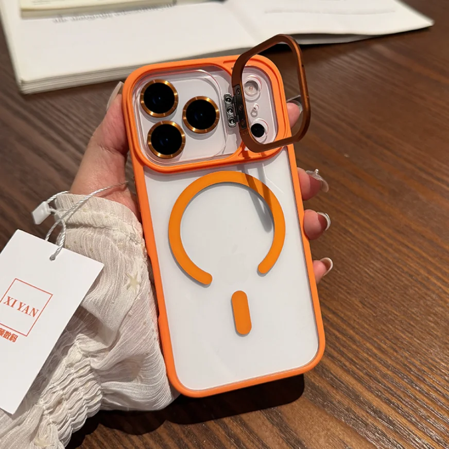 Magnetic Metal Holder Phone Case with Stand and Lens Protection