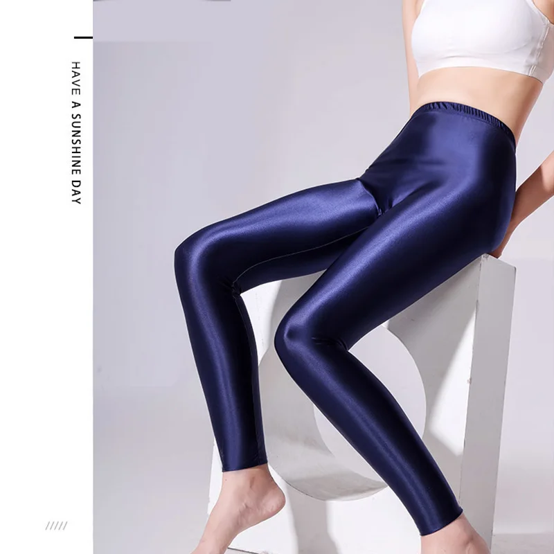 Glossy High Waist Yoga Fitness Pants Leggings Sexy Shiny Sports Tight Silky Smooth Fetish Workout Leggings