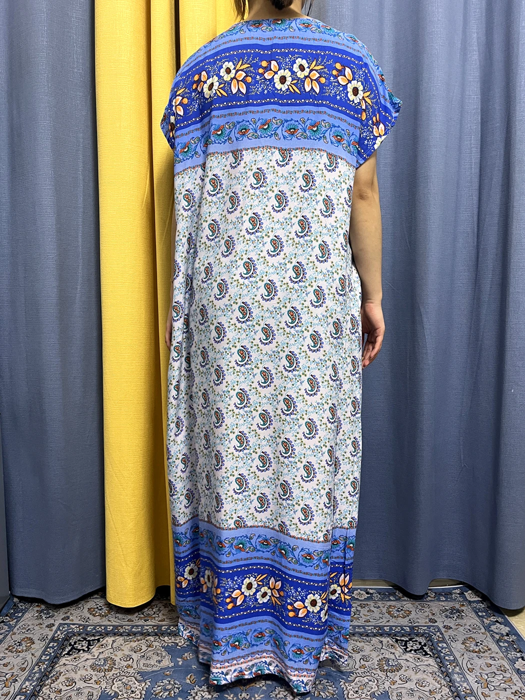 Muslim Abayas For Women 2023 Traditional Cotton Printed Short Sleeve Loose Fit Femme Robe African Floral Dresses With Turban