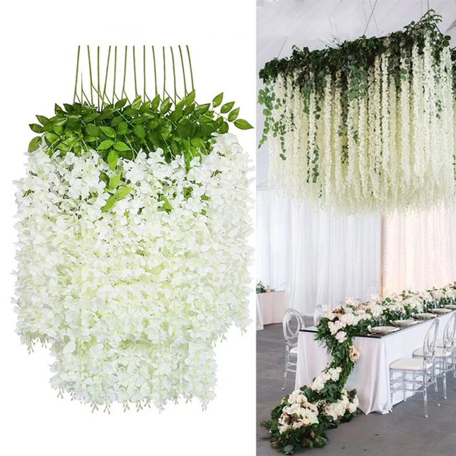 Guirlande de fleurs de glycine artificielles suspendues, 12 pièces, décoration d'arc de jardin de mariage en plein air, décoration de fête à domicile, fausse fleur 2