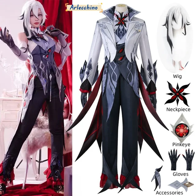 Arlecchino-Disfraz de Genshin Impact para mujer, conjunto de peluca Harbinger, sirvienta, Snezhnaya, Halloween