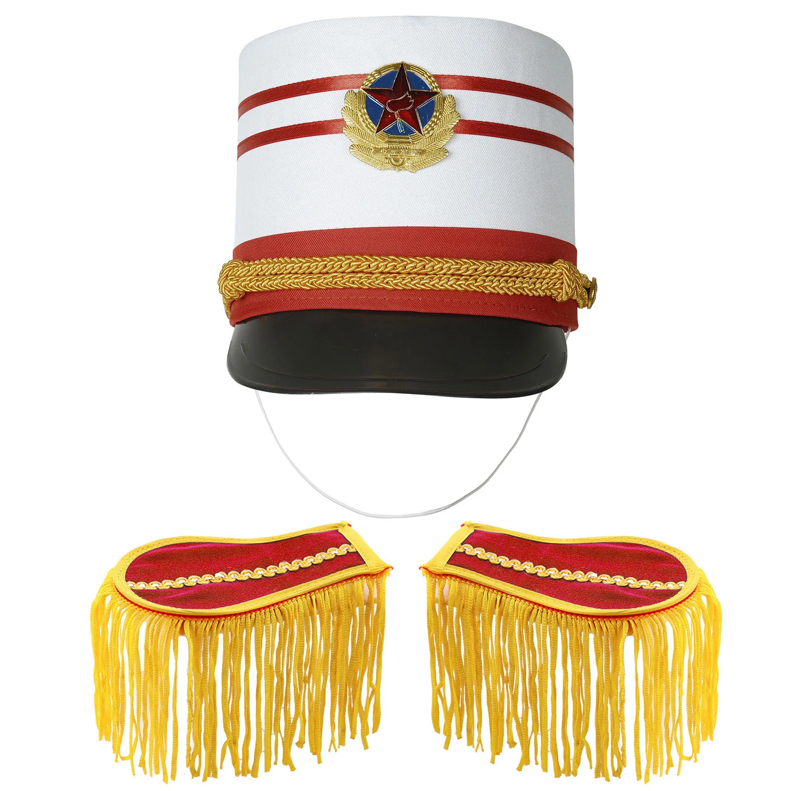 Children Party Drum Band Costume Accessory 1 Pair Tassel Shoulder Boards with Pin and Top Hat for Halloween Stage Performance
