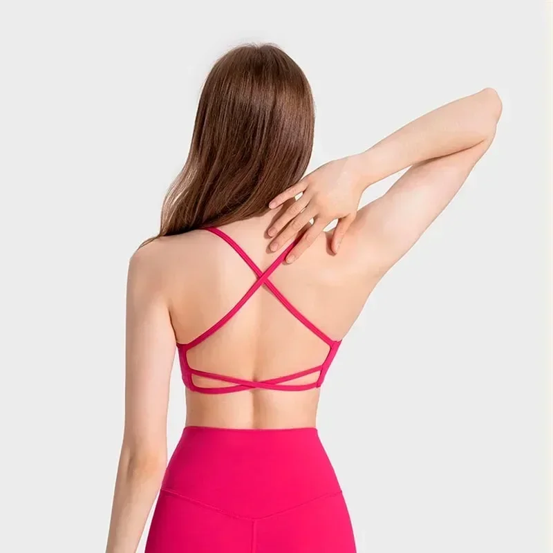 Lemon Women Cross Strap Backless Fitness Sport Bras Gym Yoga Crop Top Vest High Impact Workout Bralette Push Up Sexy Underwear