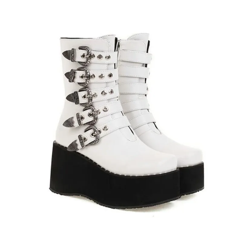 Brand Design Big Size46 Black Gothic Style Cool Punk Motorcycles Boots Female Platform Wedges High Heels Short Boots Women Shoes
