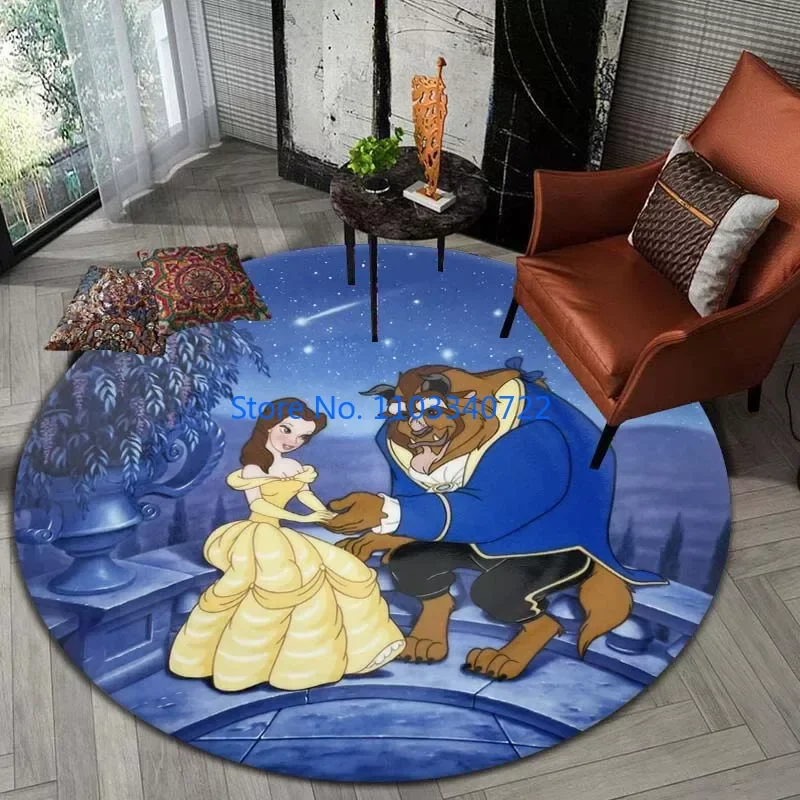 

Disney The Beauty and the Beast Floor Mat Rug Round Carpet 120cm Crawling Game Non-slip Play Floor Mat for Kids Living Decor