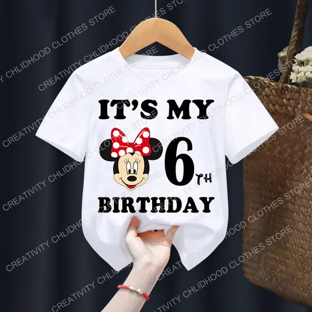 Mickey Minnie Children T Shirt Disney Birthday Number 1 9 Boy Girl Clothes Kid Kawaii Anime