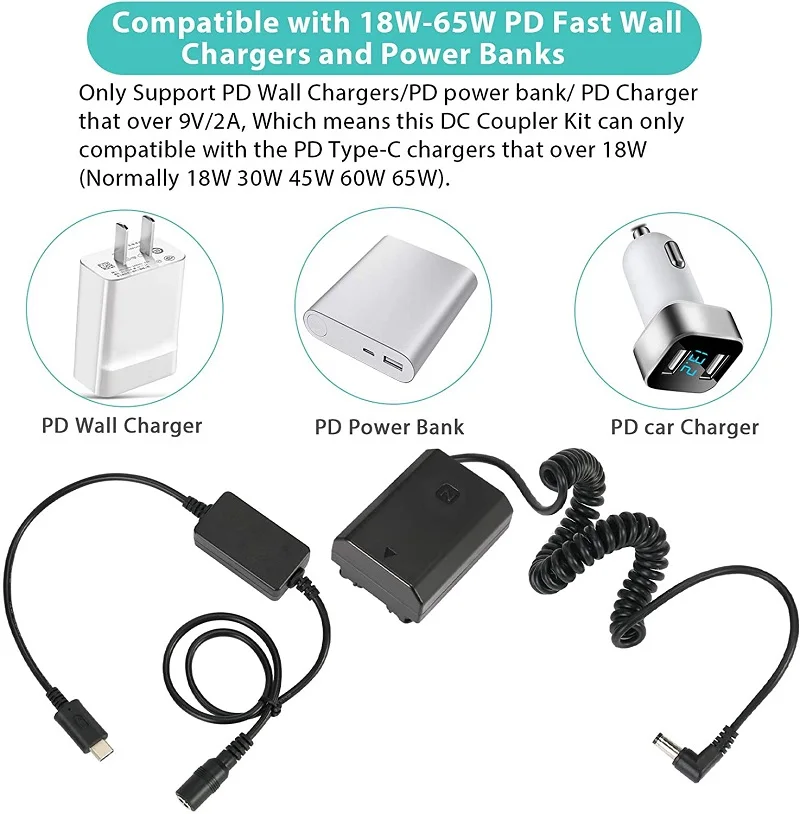 Reemplazo de batería USB a ficticia para Sony A7III NP-FZ100 Cable  adaptador de 40 pulgadas