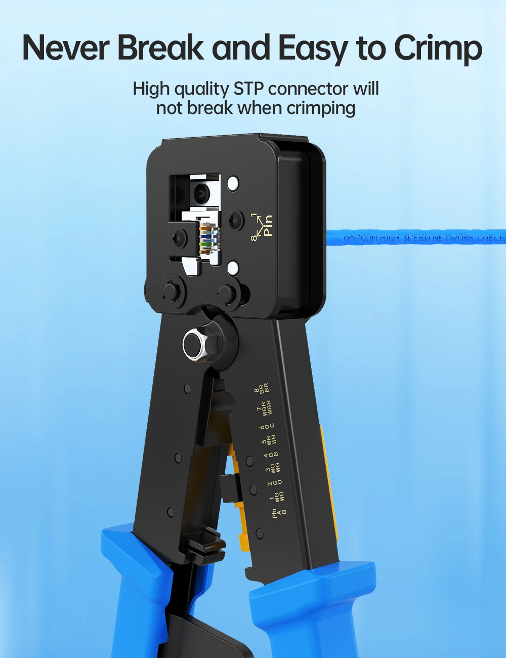 AMPCOM Pass through Modular Plug, 8P8C Crimp