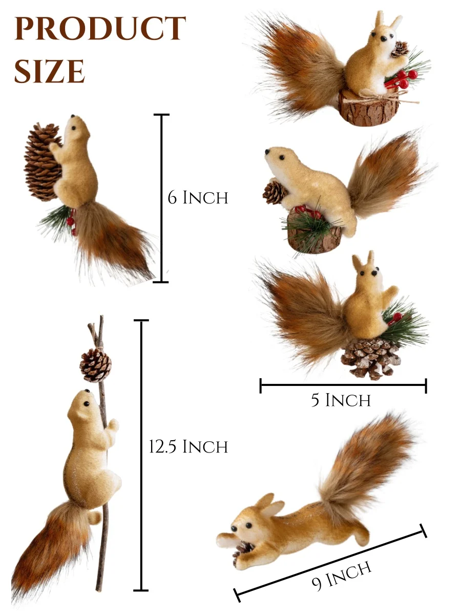 thumbnail image 1 of 6/12 piezas de ardillas de peluche navideñas a granel de 5 pulgadas, ardillas de peluche pequeñas, juguetes, adornos para árboles de Navidad, regalos, recuerdos de fiesta de cumpleaños, 1 of 4