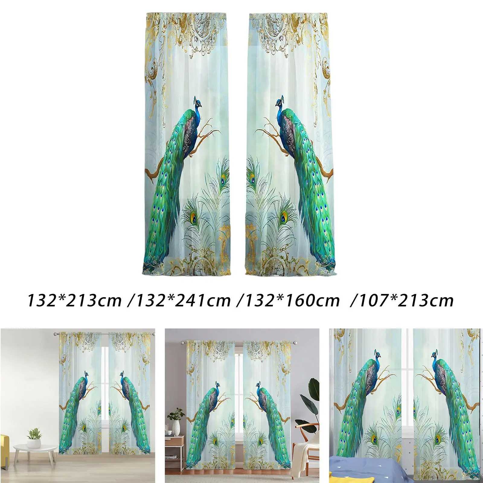 

2 Pieces Peacock Blue Tulle Curtains Light Filtering Curtain Panels Sheer Curtain for Kids’ Room Hotel Nursery Farmhouse Kitchen