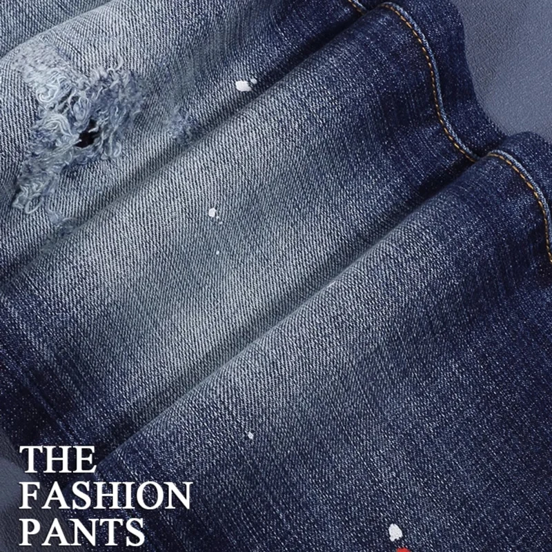 Streetwear Fashion Men Jeans High Quality Retro Blue Skinny Fit Painted Ripped Jeans Men Vintage Designer Brand Pants Hombre
