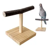 Wooden Parrot Perch T Stand Bird Training Paw Grinding Toys Pet Cockatiel Cage Nest Play 1