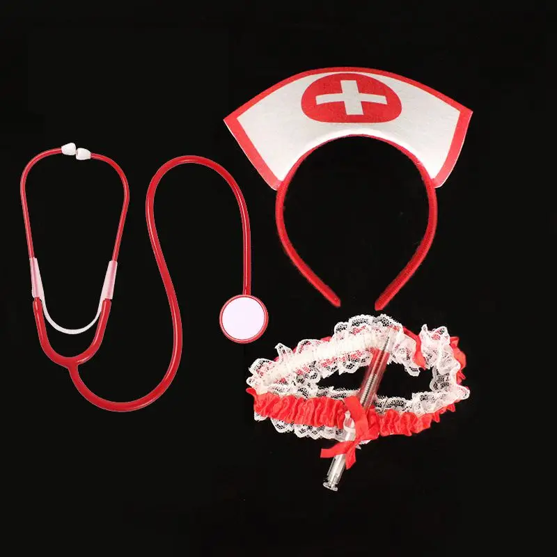 Nurse Hat Headband Cosplay Costume Halloween Party Accessories Stethoscope Thigh Belt Festival Carnival Halloween Party Supplies