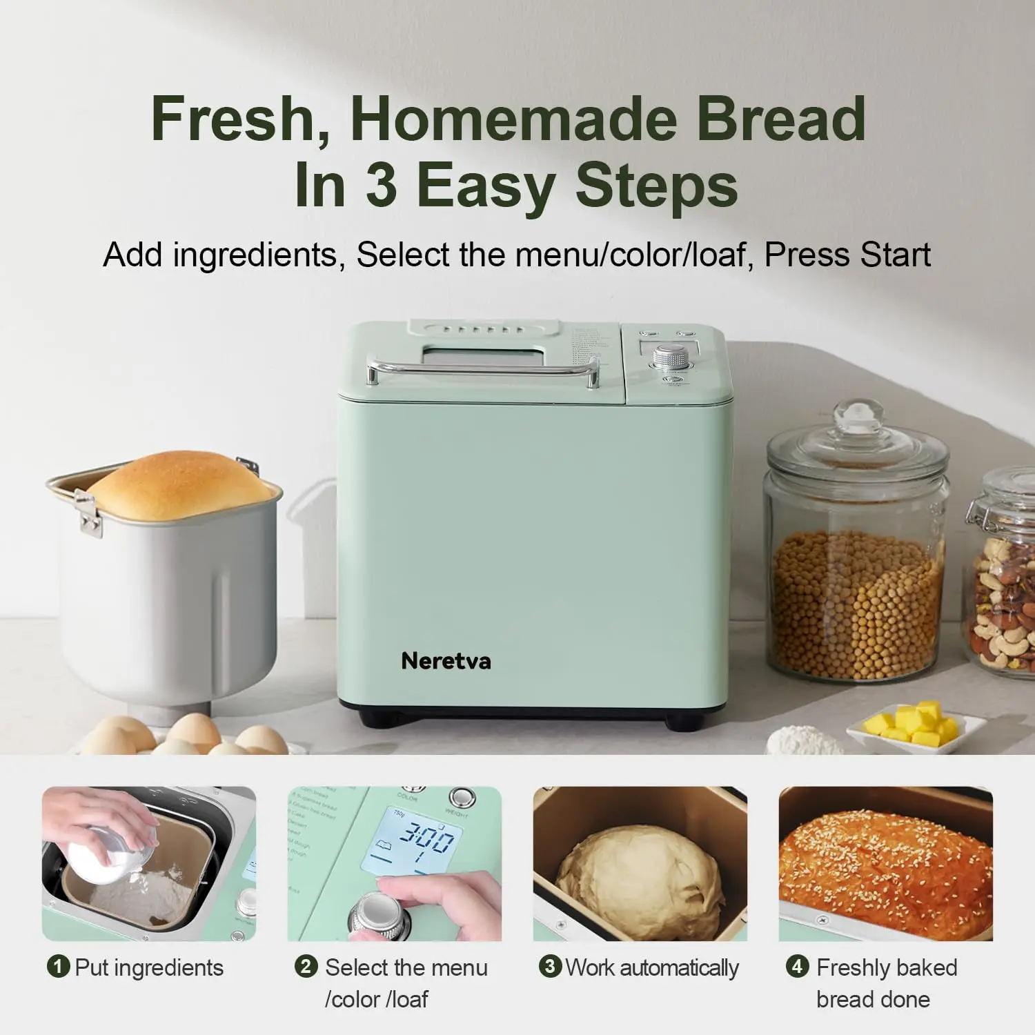 Bread Maker, [20-IN-1 & 2LB] Smallest Bread Machine Metal Material & Nonstick Ceramic Pan Low Noise Maker Machin