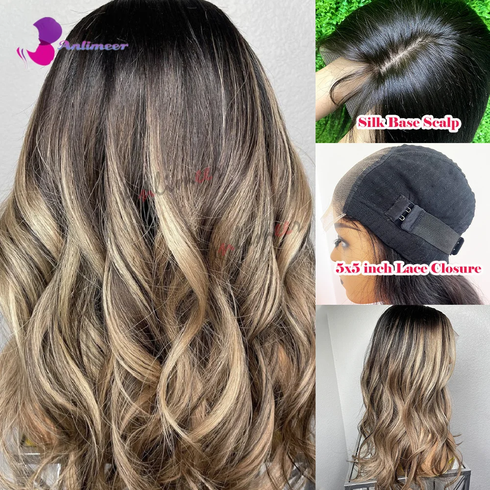 Cabelo humano pré-arrancado da onda do corpo, perucas frontais do laço, nós descorados, destaque, louro claro colorido, 360 perucas frontais