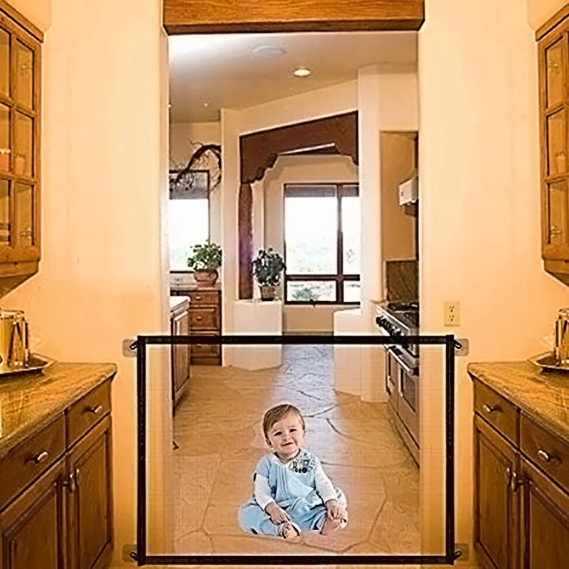 B49B-Magic Gate Portable Folding Mesh Baby Safety Fencing Gate Protection Indoor And Outdoor Safe Guard For Kids And Pets