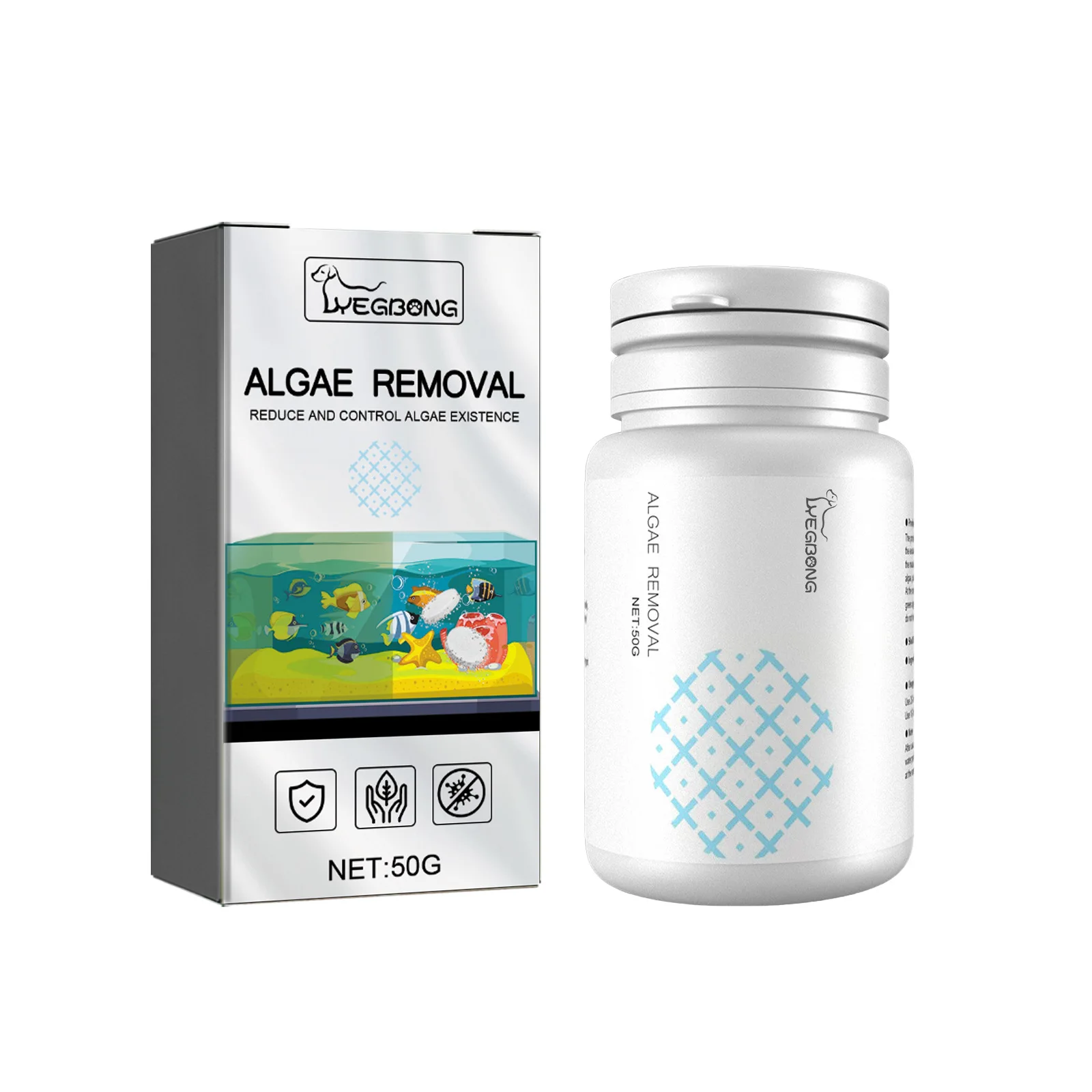 Aquarium Algae Cleaner Tablets for Fish Tanks, Ponds, Remove Moss, Green Water, Prevent Algae Growth, Copper Oxide Formula, Acti