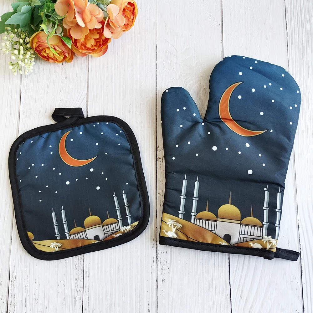 Eid 무바라크 오븐 장갑 패드 베이킹 화상 방지 장갑, 주방 앞치마, 라마단 카림, 파티 장식, 알 아다 무슬림 이슬람
