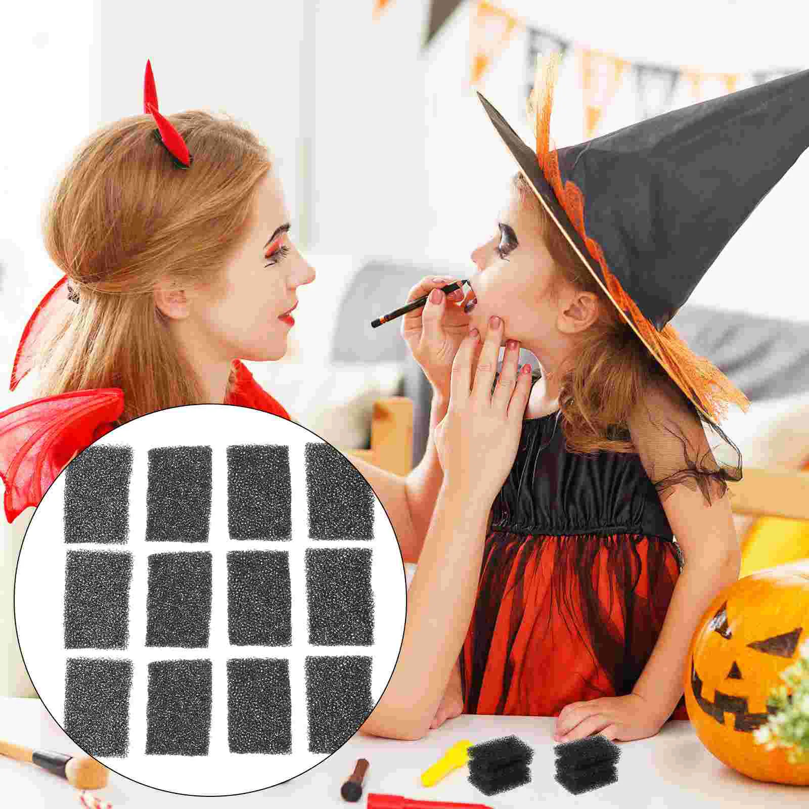 16 Pcs Makeup Sponge 4x6x1cm Black Stipple Scar Wound Effect Sponges for Halloween Cosplay Face Body Supplies 3