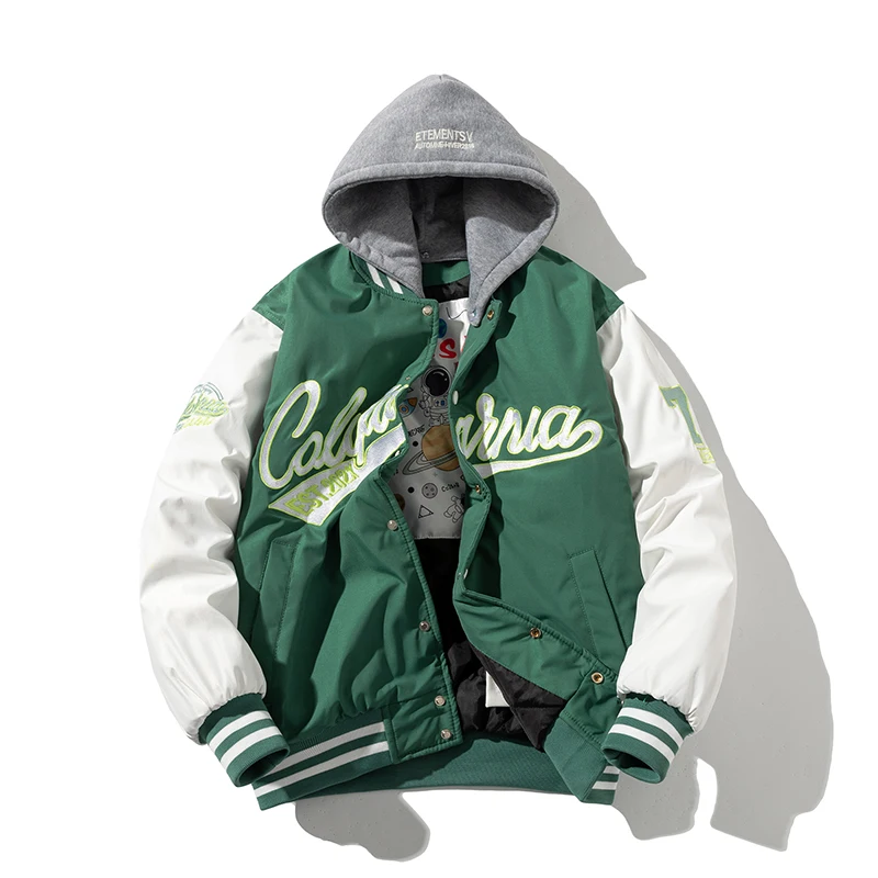 Embroidery Varsity Jacket Men Women Letter Vintage Jacket Fashion Baseball Coat Male Spring Autumn Windbreaker Korean Blue Green