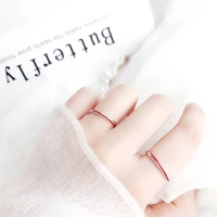 Creative Cute Red Line Couple 925 Sterling Silver Female Resizable Opening Rings RI598 2