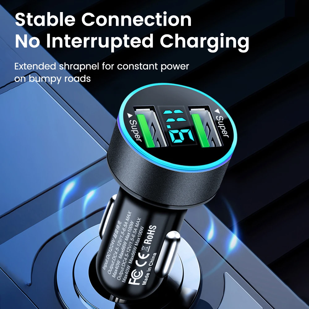 200W Dual Ports USB Car Charger Fast Charging Cigarette Socket Lighter USB Phone Charger Adapter For iPhone Samsung Xiaomi Phone Charger Adapter Phone Charger Car Charger Car Phone Charger