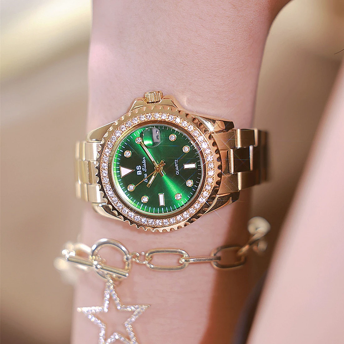 Diamond Womens Watches Gold Stainless Steel Clock Luxury Fashion Casual Calendar Quartz Watch For Women Ladies Wristwatches Gift