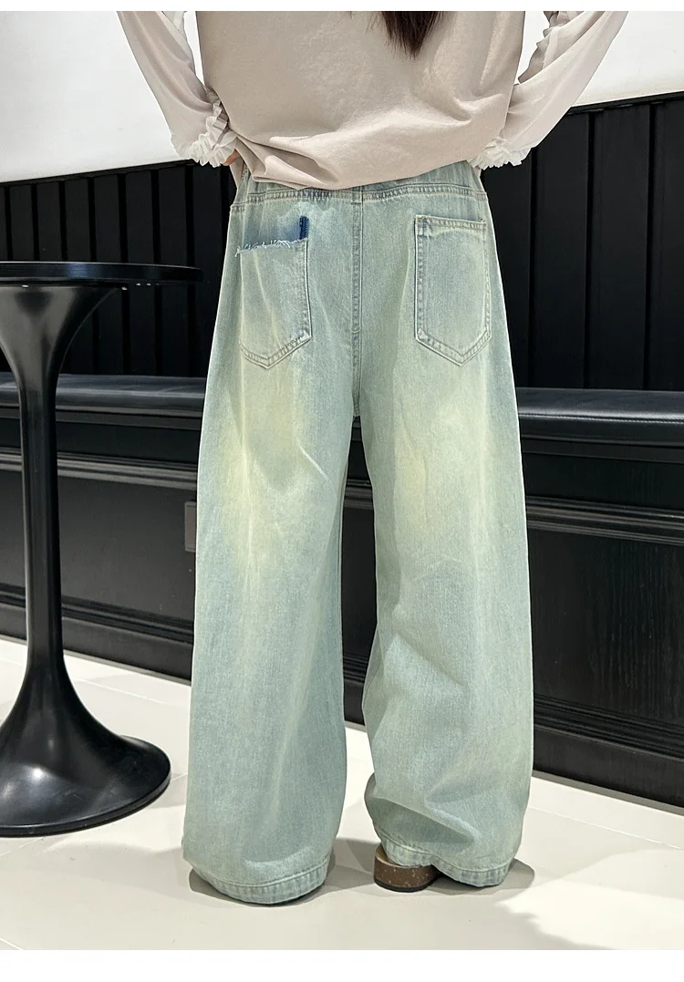 جينز كاجوال متوسط إلى كبير للأطفال ، سراويل أنيقة للفتيات ، طراز جديد ، الربيع والخريف ،