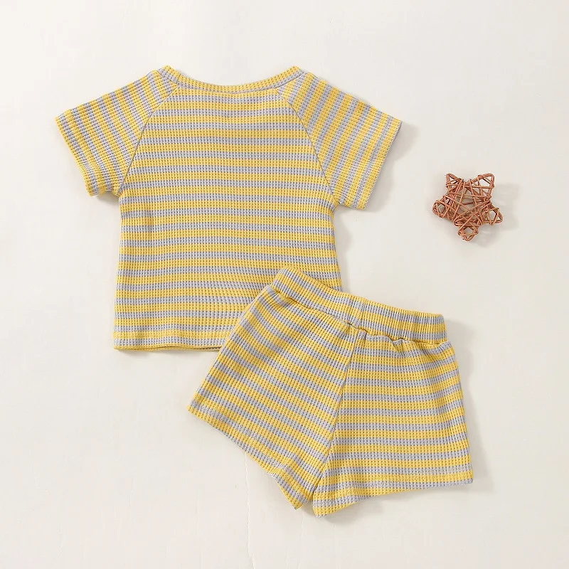 baby clothing set essentials Infant clothes 0-6 years old summer boys striped T-shirt girls baby waffle cotton round neck short sleeve shorts two-piece set baby outfit matching set