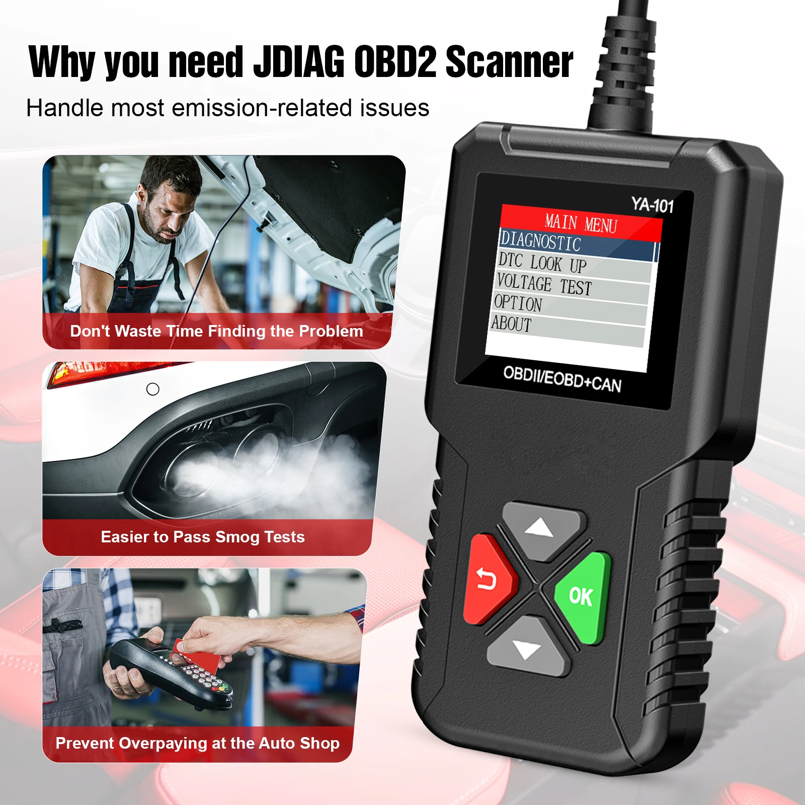 Car OBD2 Scanner YA101 for 12V Automotive Check Engine Error Code Reader Diagnostic Tool Full OBDII Diagnostic Functions 3
