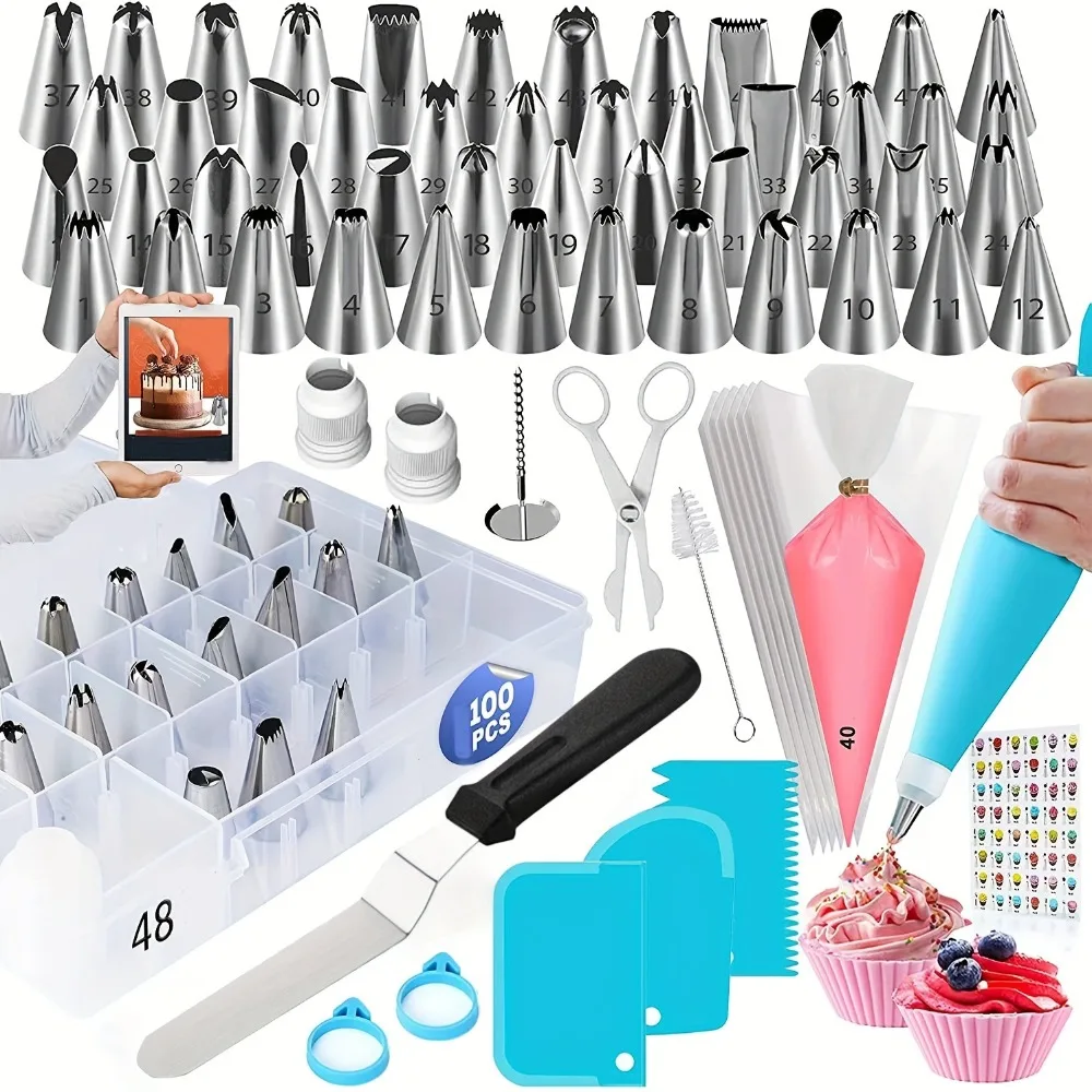 Cake Decorating Tip Set 100PCS/SET Icing Piping Bags and Tips Set