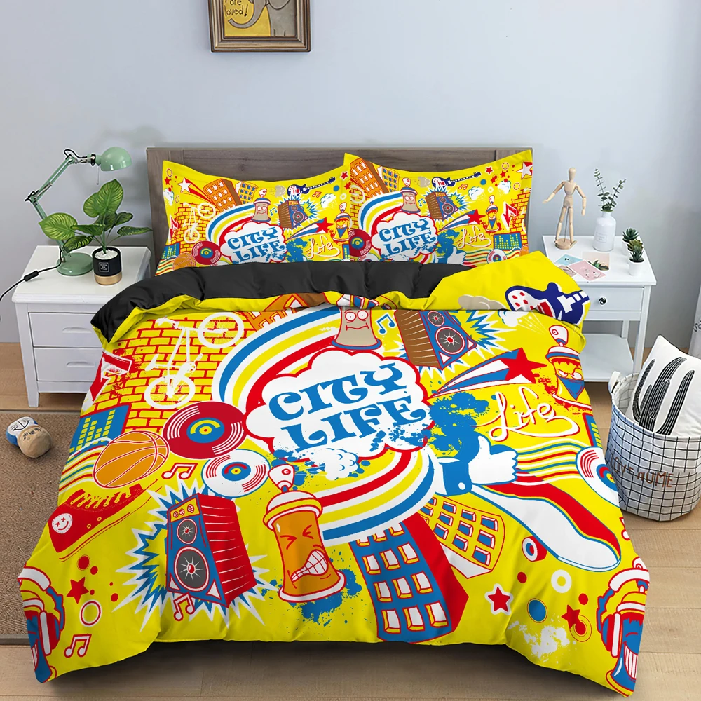 

Комплект постельного белья с мультяшным граффити для мальчиков и девочек, двойной, Королевский размер, пододеяльник, наволочка, кровать для детей и взрослых, модный домашний текстиль, настраиваемый