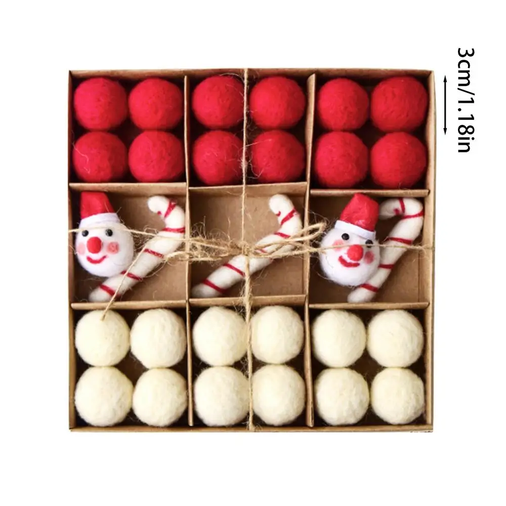 30 bolas de fieltro de lana para decoración navideña de 3 cm, bolas colgantes para árbol de Navidad