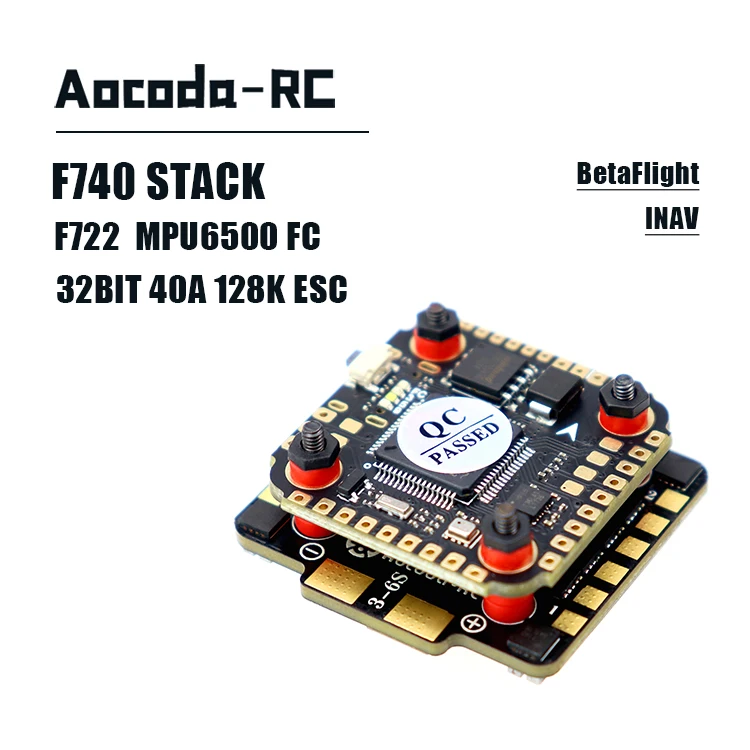 

Aocoda-RC F740 Mini Stack F7MINI Flight Control MPU6500 40A 4 In 1 ESC BLHeli-32 3-6S for RC Aircraft
