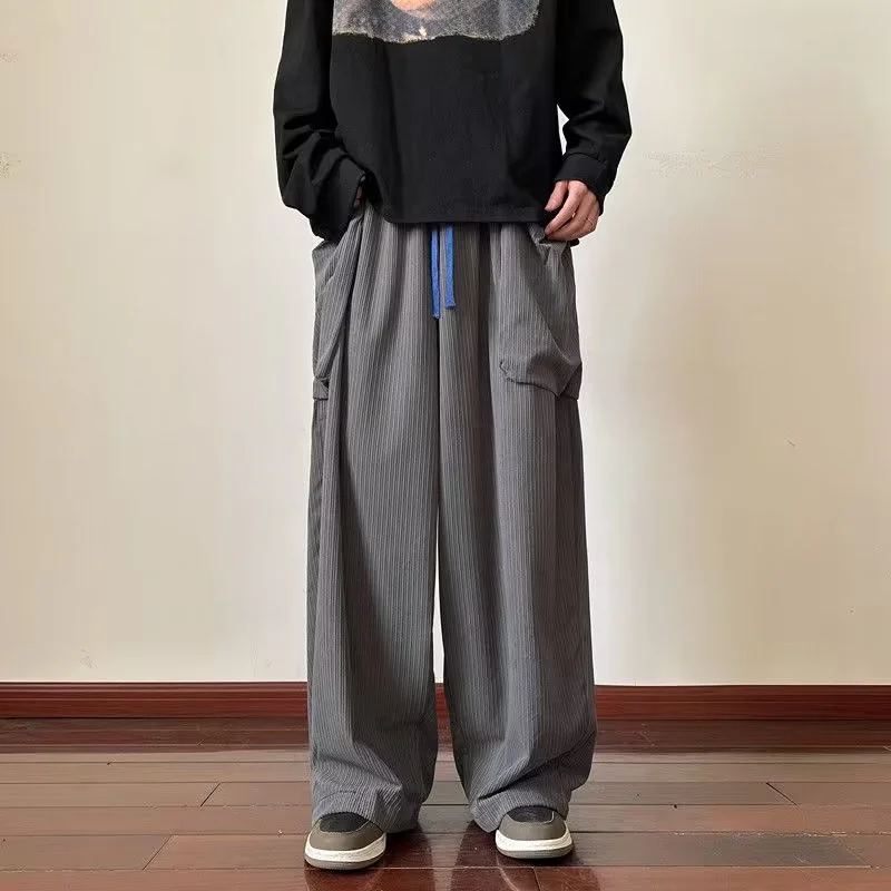 

Autumn Men's Corduroy Wide-leg Pants Korean Fashion Multi-pocket Straight Cargo Trousers Y2K Streetwear Casual Sweatpants mujer