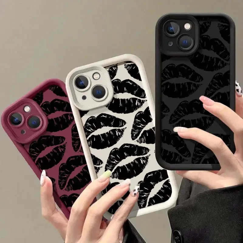 Lip Print Shockproof Silicone Phone Case - Soft Bumper Back Cover