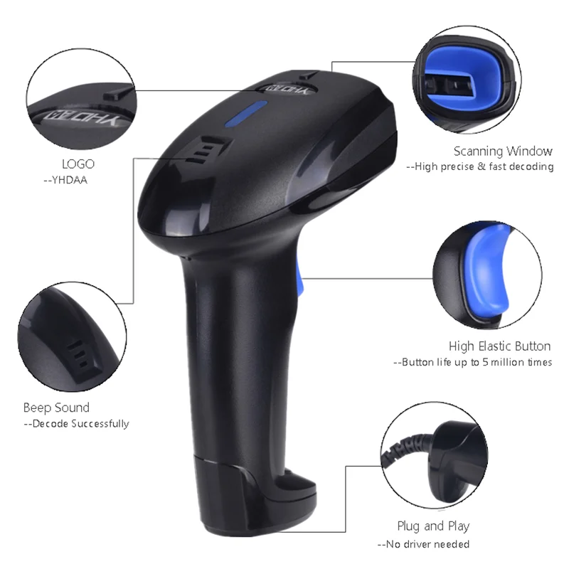 RS1100 Wireless Wired Barcode Scanner Bluetooth Handheld Barcode Reader 1D 2d Laser QR Code Data Matrix Reader Desktop Scanner