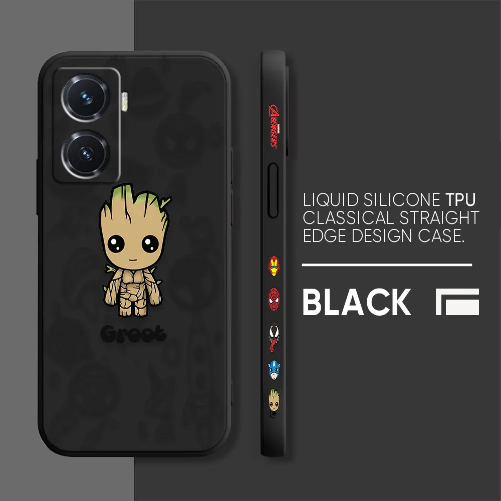 Case For VIVO Y55 Y52S Y53S Y66 Y55S Y73S 5G Y85 Y93 Y76 Y91 Colour Simple Liquid Silicone Shell Case Marvel Groot Baby Manga