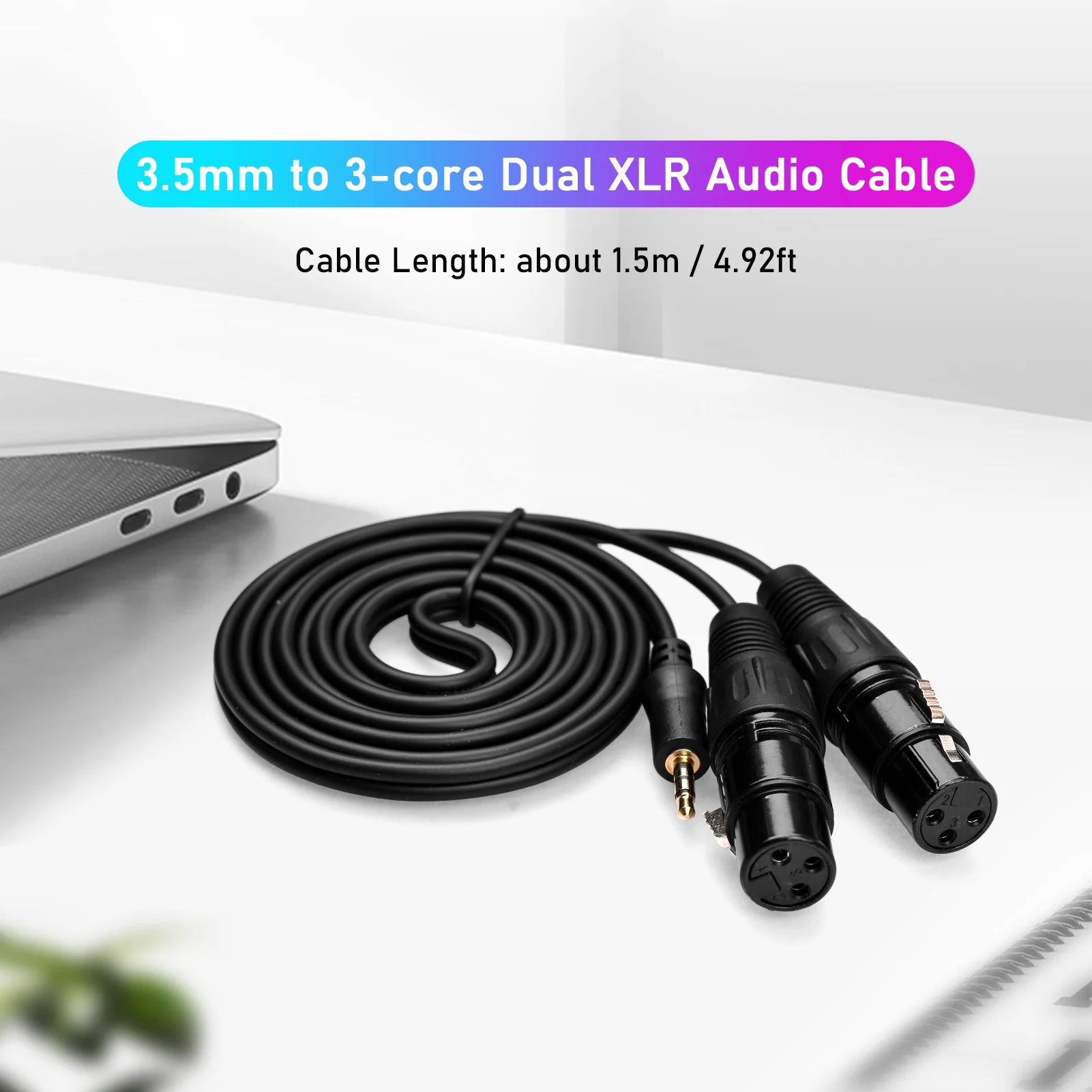 3.5mm to Dual XLR Cable Male/Female 1/8 Inch to 3-Core Double XLR Audio Cable 4.9Ft TRS Audio Adapter Stereo Microphone audio cable