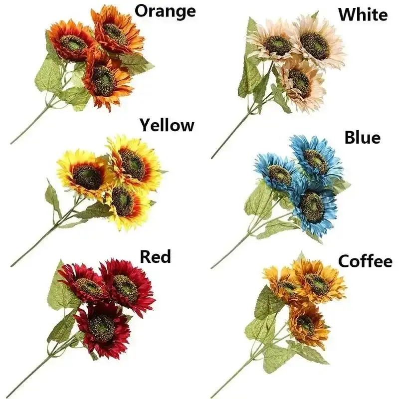 3Head/Bunch Decorative Home Decor DIY Craft FakeFlores Bouquet Artificial Flower Silk Sunflower Wedding Decoration Home Supplies