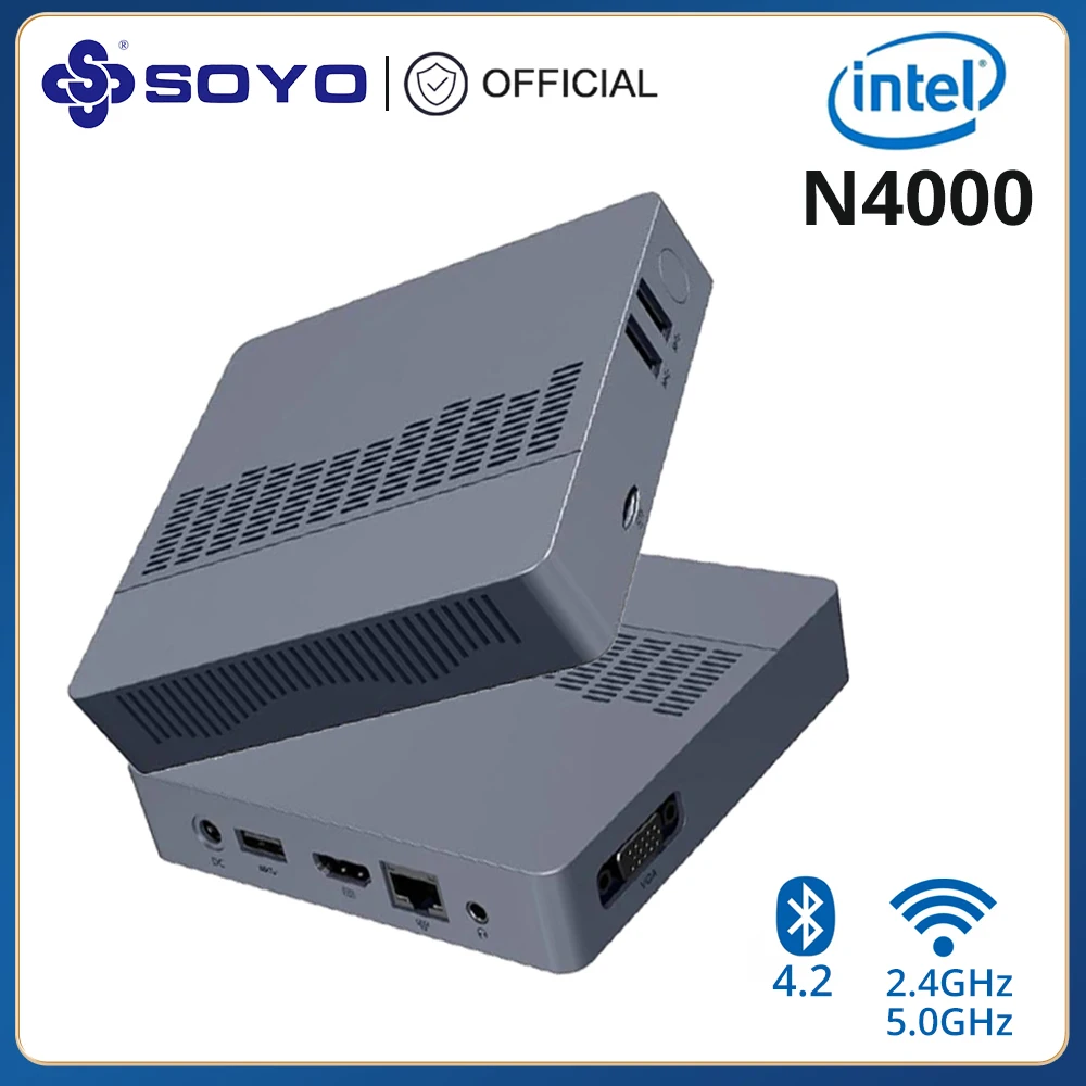 

SOYO M2 Air Mini PC Intel Celeron N4000 CPU Window11 6GB RAM 128GB ROM Dual-Band WiFi VGA Portable Mini Computer BT4.2