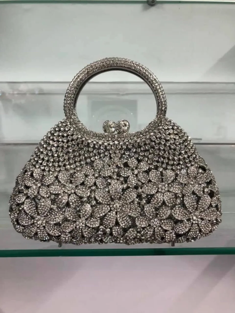 Gold Metal Pearl Top-Handle White Crystal Clutch Bag High Quality Women's Flower Diamond Wedding Bridal Handbags Fashion Bags