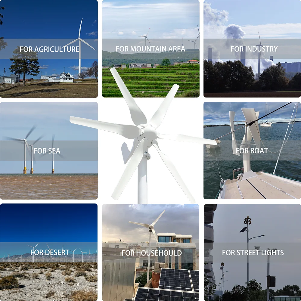 2000W Windmill 12V 24V 48V 6 Blades Wind Turbine Generator With MPPT Controller Low Start Wind Speed Free Energy Home Appliance solar wind generator