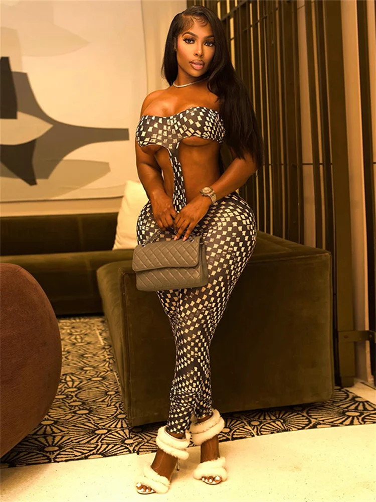 Nibber Sexy Print Jumpsuits Women Sleeveless Backless Low-Neck Skinny Elasticity Midnight Coquett Wild Trend Party Streetwear