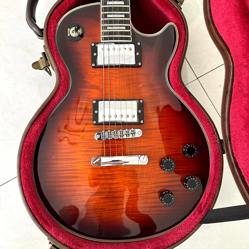 LP Electric Guitar Rosewood Fingerboard Dark Sunburst Maple Top Chrome Hardware 2 Pickups