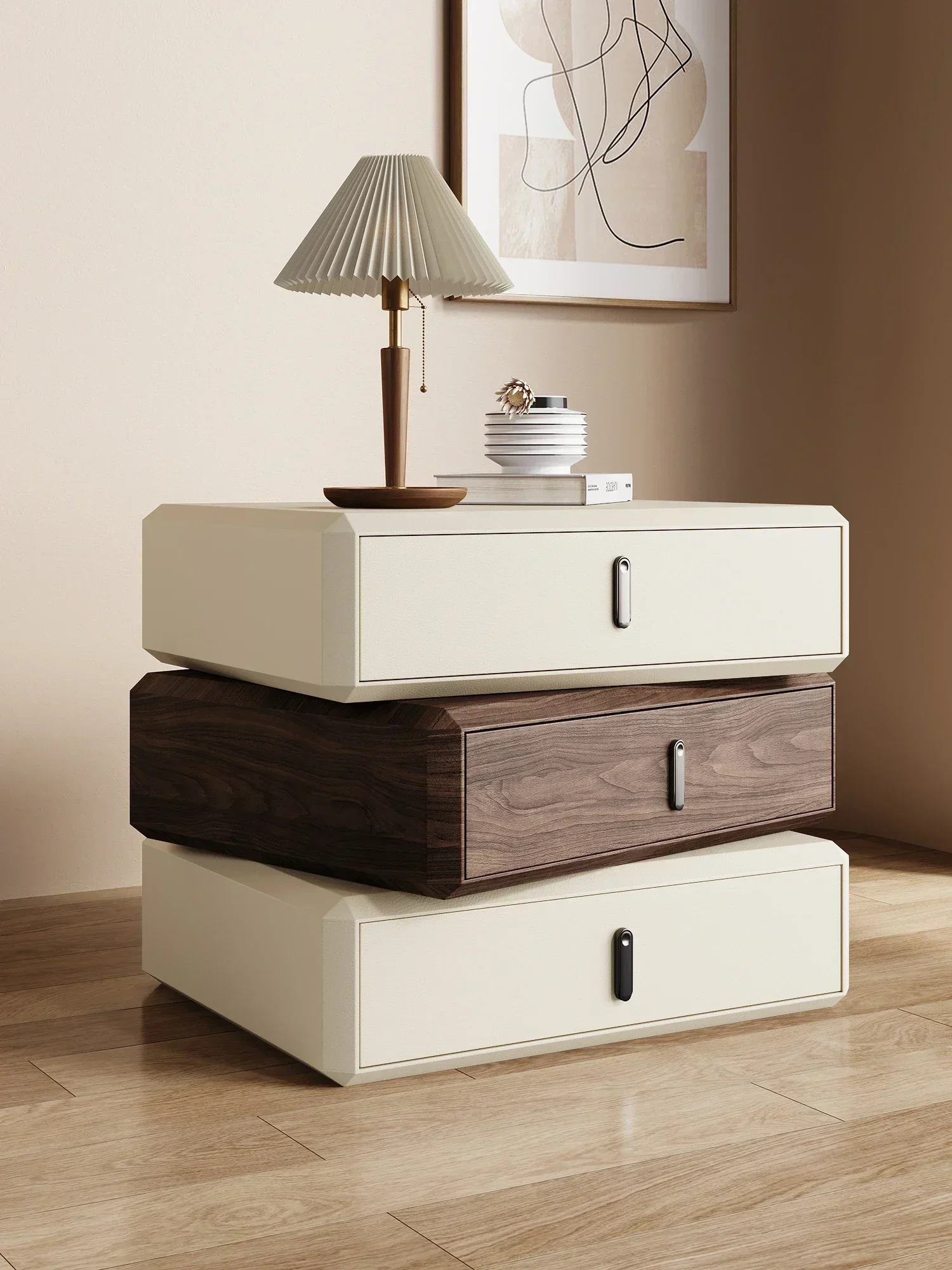 thumbnail image 1 of Mesita De Noche giratoria De madera maciza, cajón blanco moderno, mesita De Noche nórdica para Hotel, mueble moderno, 1 of 4