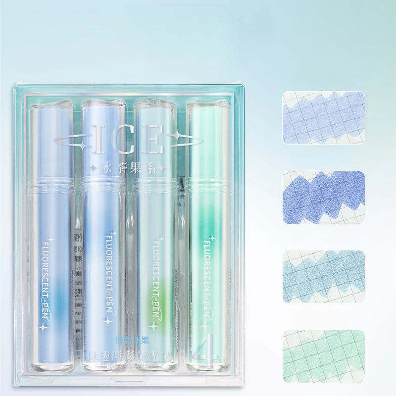 

4pcs/set Transparent Fluorescent Highlighter Pens Stationery Students Marker Pen Kids Drawing Tool School Office Supplies
