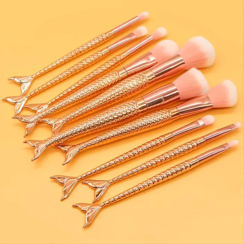 Rose Gold Glitter Makeup Brushes Set 10pcs