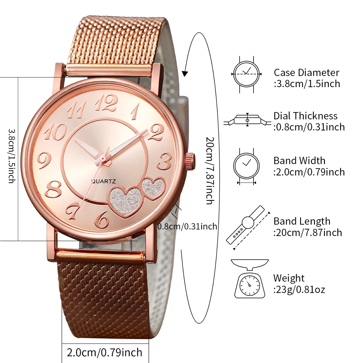 3pcs/set Women Fashion Plastic Strap Quartz Watch Rose Gold Gold Silver Set 6